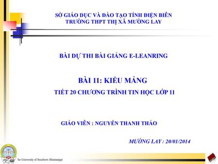 BÀI 11: KIỂU MẢNG BÀI DỰ THI BÀI GIẢNG E-LEANRING