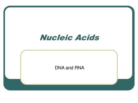 Nucleic Acids DNA and RNA.