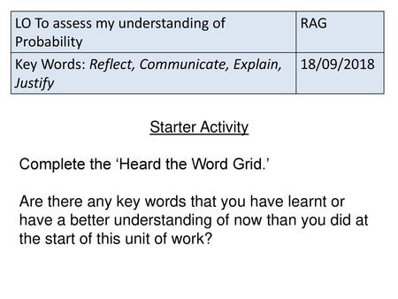 LO To assess my understanding of Probability