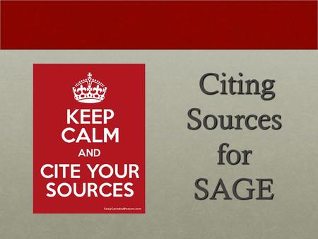 Citing Sources for SAGE