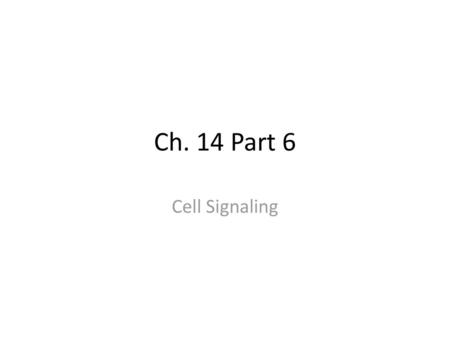 Ch. 14 Part 6 Cell Signaling.