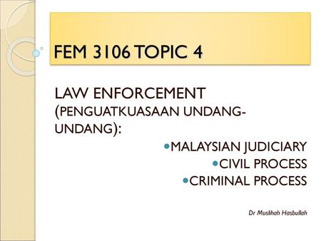 FEM 3106 TOPIC 4 LAW ENFORCEMENT (PENGUATKUASAAN UNDANG- UNDANG):