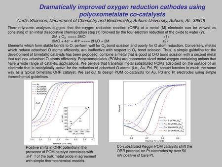 Dramatically improved oxygen reduction cathodes using polyoxometalate co-catalysts Curtis Shannon, Department of Chemistry and Biochemistry, Auburn University,