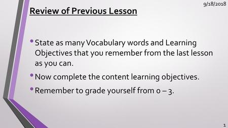 Review of Previous Lesson