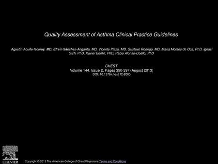 Quality Assessment of Asthma Clinical Practice Guidelines