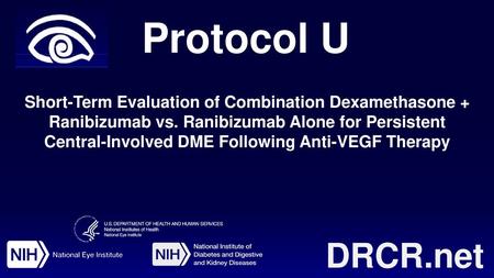 Protocol U Short-Term Evaluation of Combination Dexamethasone + Ranibizumab vs. Ranibizumab Alone for Persistent Central-Involved DME Following Anti-VEGF.