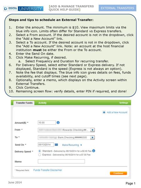 Steps and tips to schedule an External Transfer: