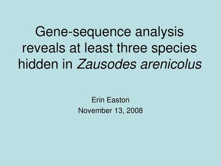 Gene-sequence analysis reveals at least three species hidden in Zausodes arenicolus Erin Easton November 13, 2008.