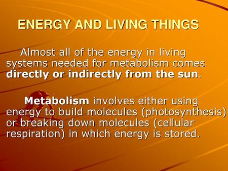 ENERGY AND LIVING THINGS