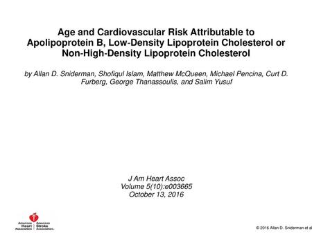 Age and Cardiovascular Risk Attributable to Apolipoprotein B, Low‐Density Lipoprotein Cholesterol or Non‐High‐Density Lipoprotein Cholesterol by Allan.