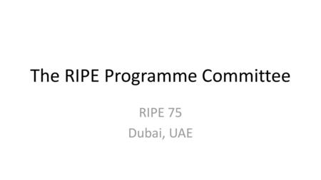 The RIPE Programme Committee