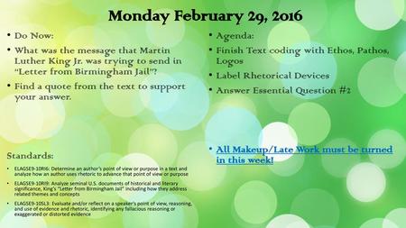 Monday February 29, 2016 Do Now: