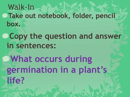 What occurs during germination in a plant’s life?