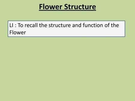 Flower Structure LI : To recall the structure and function of the Flower.