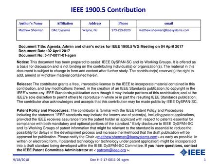 IEEE Contribution Author’s Name Affiliation Address Phone