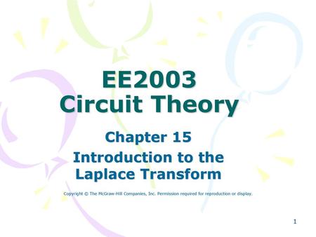 Chapter 15 Introduction to the Laplace Transform