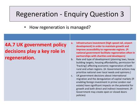 Regeneration - Enquiry Question 3