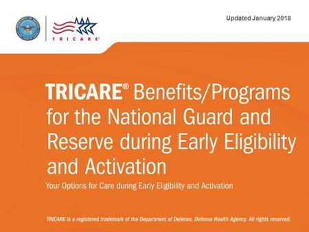 TRICARE Benefits/Programs for the National guard and Reserve during Early Eligibility and Activation ATTENTION PRESENTER: To ensure that TRICARE beneficiaries.