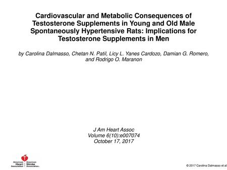 Cardiovascular and Metabolic Consequences of Testosterone Supplements in Young and Old Male Spontaneously Hypertensive Rats: Implications for Testosterone.