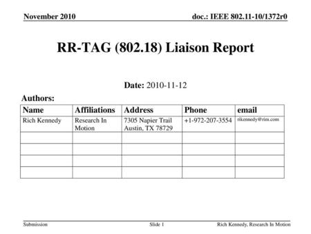 RR-TAG (802.18) Liaison Report