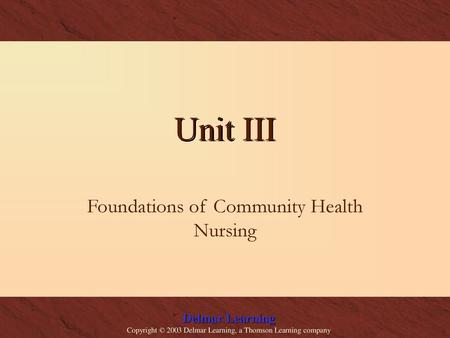 Foundations of Community Health Nursing