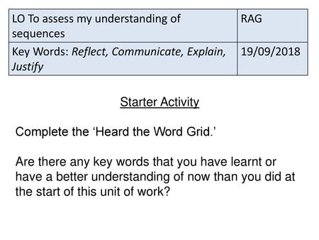 LO To assess my understanding of sequences