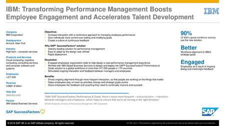 IBM: Transforming Performance Management Boosts Employee Engagement and Accelerates Talent Development Company IBM Corporation Headquarters Armonk, New.