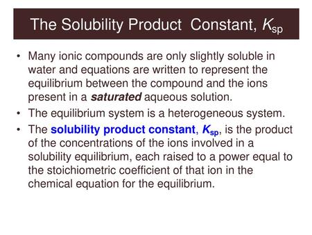 The Solubility Product Constant, Ksp