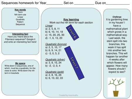 Work out the nth term for each section