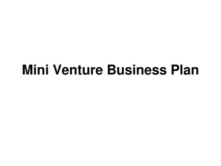 Mini Venture Business Plan