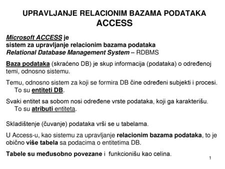 UPRAVLJANJE RELACIONIM BAZAMA PODATAKA ACCESS