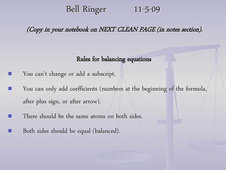 Rules for balancing equations