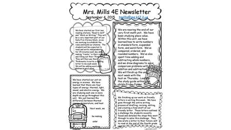 Mrs. Mills 4E Newsletter September 4, 2015