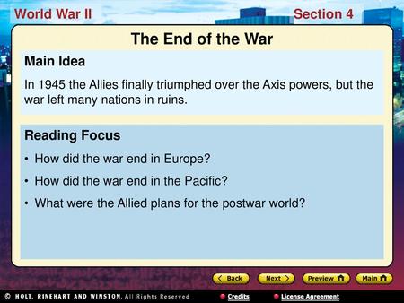 The End of the War Main Idea Reading Focus