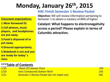 Monday, January 26th, 2015 HW: Finish Semester 1 Review Packet