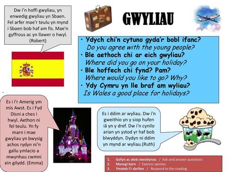 GWYLIAU Ydych chi’n cytuno gyda’r bobl ifanc?