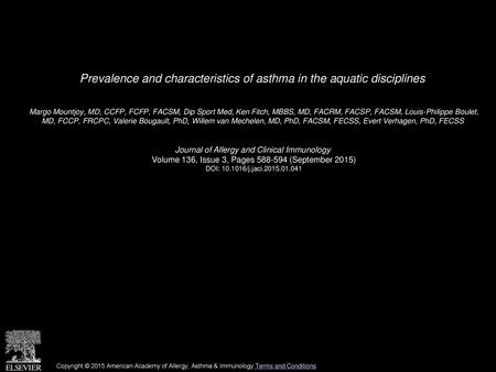 Prevalence and characteristics of asthma in the aquatic disciplines