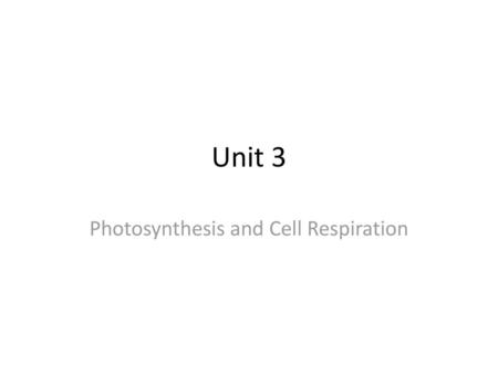 Photosynthesis and Cell Respiration