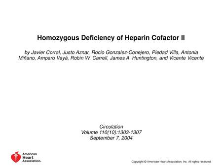 Homozygous Deficiency of Heparin Cofactor II