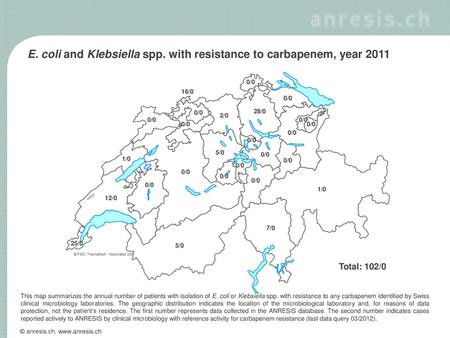 E. coli and Klebsiella spp. with resistance to carbapenem, year 2011