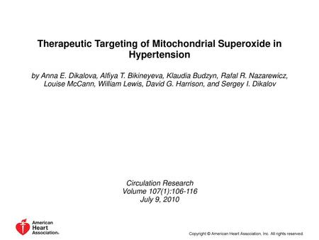 Therapeutic Targeting of Mitochondrial Superoxide in Hypertension