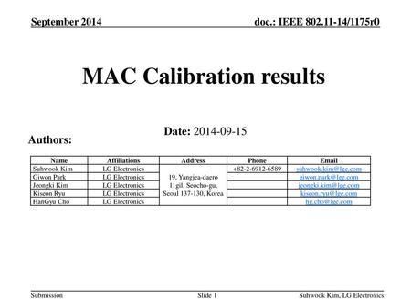 MAC Calibration results