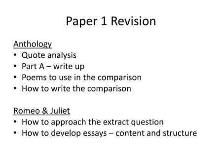 Paper 1 Revision Anthology Quote analysis Part A – write up