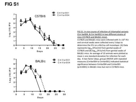 FIG S1 C57Bl/6 FIG S1: In vivo course of infection of chlamydial variants (Cm Var004, & Cm Var001) in two different strains of mice (C57Bl/6 and BALB/c.