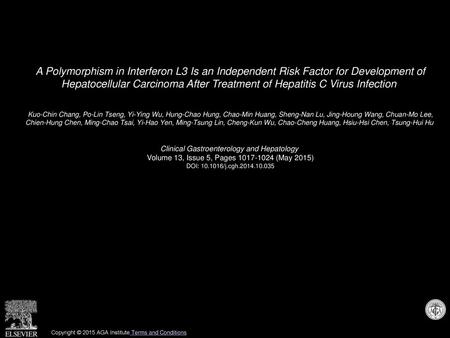 A Polymorphism in Interferon L3 Is an Independent Risk Factor for Development of Hepatocellular Carcinoma After Treatment of Hepatitis C Virus Infection 