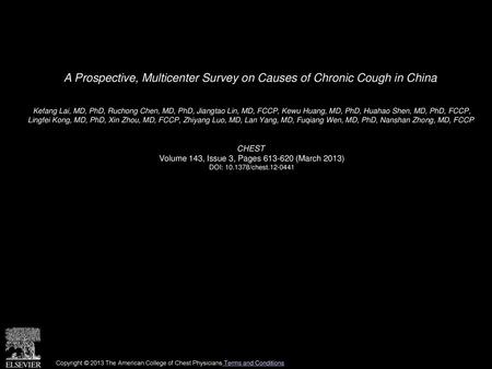 A Prospective, Multicenter Survey on Causes of Chronic Cough in China