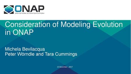 Consideration of Modeling Evolution in ONAP Michela Bevilacqua Peter Wörndle and Tara Cummings 13 December , 2017.