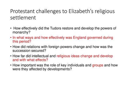 Protestant challenges to Elizabeth’s religious settlement