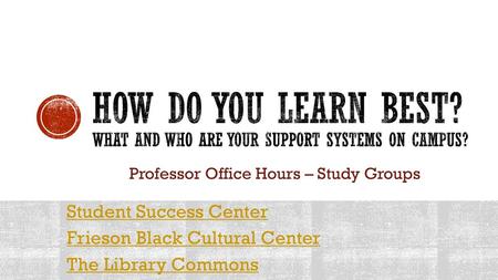 Professor Office Hours – Study Groups