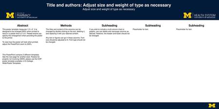 Title and authors: Adjust size and weight of type as necessary Adjust size and weight of type as necessary This poster template measures 1.5’ x 3’. It.